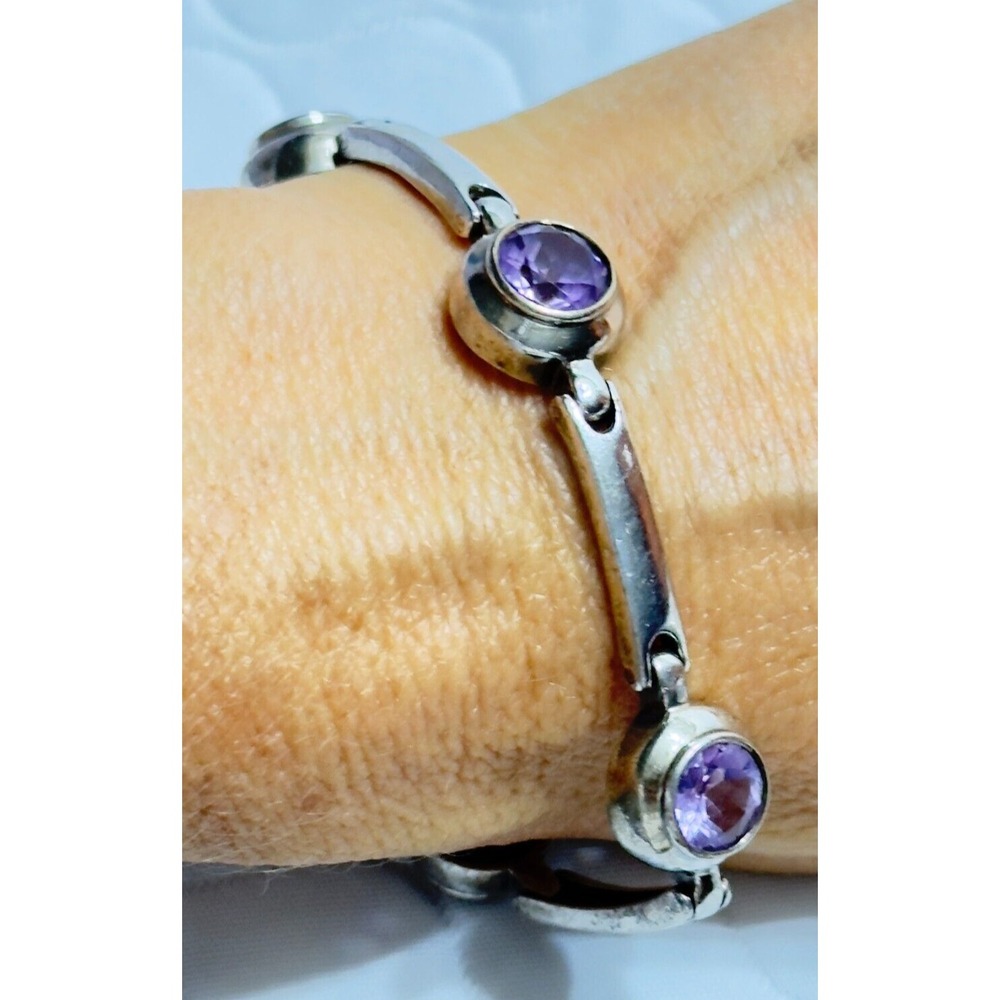 Vintage Boma Amethyst Sterling Silver Hinged Bracelet 7" 22 gr Signed LR Purple